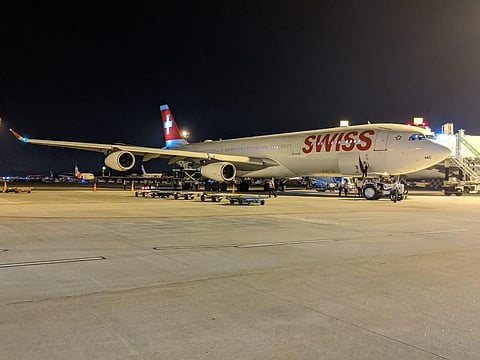 The Swiss Air flight to Zurich arrived from Kolkota with 62 passengers. (Photo | Express)