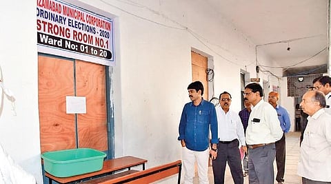 Nizamabad Collector C Narayana Reddy oversees arrangements for counting of voters at Polytechnic College. (Photo | EPS)