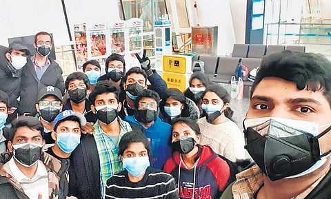 File picture of Indian students in Wuhan before boarding a special flight