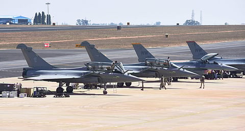 Rafale jets during full dress rehearsal for Airshow 2019 at Yelahanka Airforce station in Bengaluru (File Photo| Vinod Kumar/ EPS)