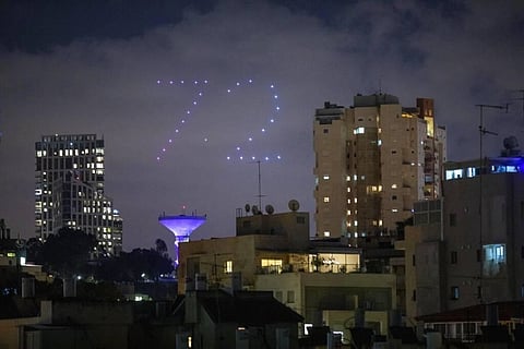 Drones form number 72 during celebrations for Israel's 72nd Independence Day, in Ramat Gan. (Photo | AP)