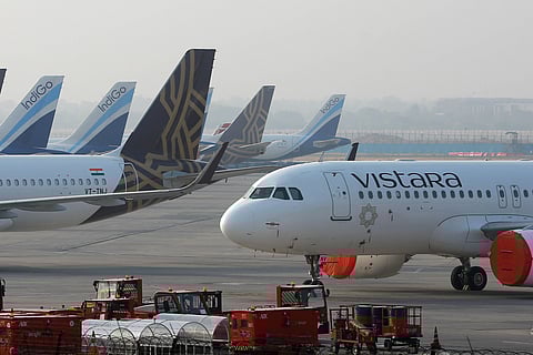 Planes are parked at Indira Gandhi International Airport during the nationwide lockdown to curb the spread of coronavirus in New Delhi on Wednesday. (Photo | Shekhar Yadav/EPS)
