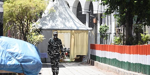 A CRPF pesonnal stands at the area near Nizamuddin mosque in New Delhi. (Photo| Parveen Negi, EPS)