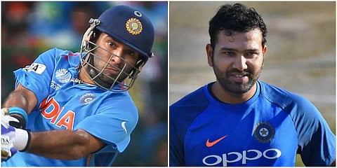 Former Indian all-rounder Yuvraj Singh (L) and Indian vice-captain Rohit Sharma. (File photo| PTI)
