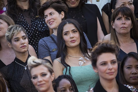Salma Hayek (centre) at Cannes (AP Photo)