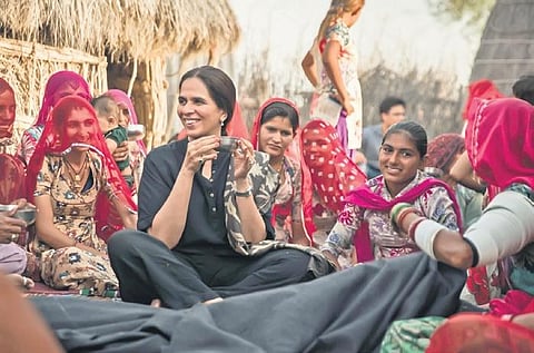 Fashion designer Anita Dongre with her women artisans