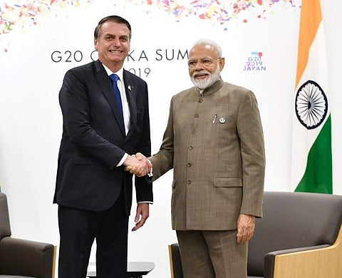 PM Narendra Modi with Brazil president Jair Bolsonaro (Photo| twitter/ PMO India)
