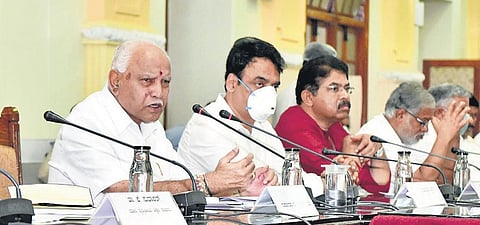 Karnataka CM BS Yediyurappa at a meeting on COVID-19 at Vidhana Soudha in Bengaluru. (File Photo | EPS)