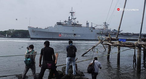 Scenes from Kochi port, as it eagerly waits for the INA Jalashwa ship with 698 Indians from Maldives to reach its shore. (Photo | A Sanesh, EPS)