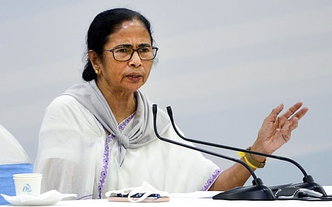 West Bengal Chief Minister Mamata Banerjee interacts with media persons during a press conference at Nabanna Sabhaghar in Kolkata Tuesday May 12 2020. (Photo | PTI)