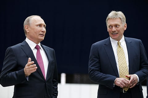 Russian President Vladimir Putin speaks to the media after his annual televised call-in show as his press secretary Dmitry Peskov, right, smiles in Moscow, Russia, Thursday, June 15, 2017. (File | AP)