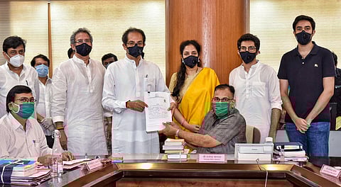 Maharashtra Chief Minister Uddhav Thackeray files his nomination papers for the Maharashtra Legislative Council MLC elections in Mumbai Monday May 11 2020. (Photo | PTI)