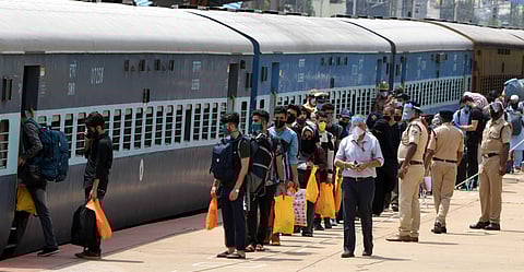 Image used for representational purposes | People on board a special train operated during the lockdown in place.(Photo | Meghana Sastry, EPS)