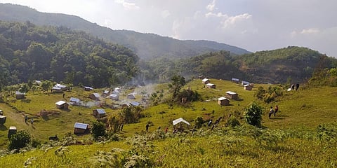 Villagers in Manipur's Tungjoy have set up 80 huts for COVID-19 quarantine. (Photo| Twitter/ @DrJitendraSingh)