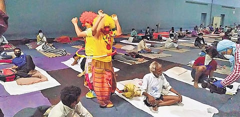 Sheetal and her sister putting on a show for the inhabitants of a shelter home in New Delhi . (Photo| EPS)