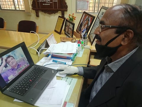TU VC Dr Y S Sidde Gowda attending the webinar hosted by the Association of Indian Universities (AIU) with Union minister Nitin Gadkari as a guest on Friday