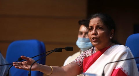 Union Finance minister Nirmala Sitharaman addresses a press conference in New Delhi on Friday. (Photo | Shekhar Yadav, EPS)