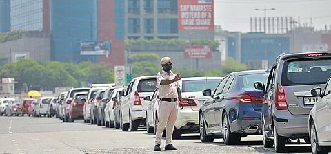 Haryana Police personnel check identity cards at Delhi-Gurugram border. (File photo| Shekhar Yadav, EPS)