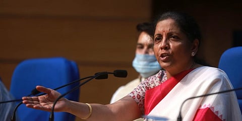 Union Finance Minister Nirmala Sitharaman addressing a press conference in New Delhi on Friday. (Photo | Shekhar Yadav, EPS)