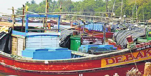 Fishing vessels anchored at Kharinashi harbour in the district | Express