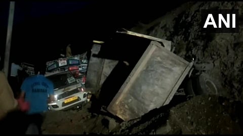 Several vehicles, including a mini-load carrier, were buried under the debris, prompting a massive rescue operation which continued throughout the night. (Photo | ANI)