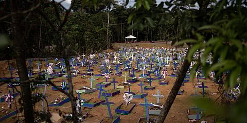 Graves for people who have died in the past month fill a new section of the Nossa Senhora Aparecida cemetery, amid the new coronavirus pandemic, in Manaus. (File photo| AP)