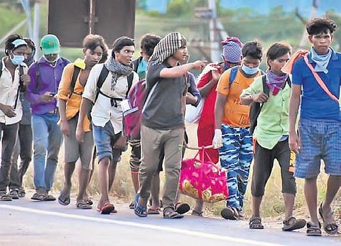 Migrant workers from Gujarat head home, in Tirupati on Saturday | Madhav K