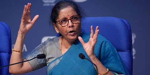 Union Finance Minister Nirmala Sitharaman addresses a press conference to announce the fifth and final tranche of economic stimulus package at the National Media Centre in New Delhi on Sunday. (Photo | Anil Shakya, EPS)