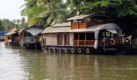Houseboats stay docked in Kumarakom due to poor business. (Photo | Vishnu Prathap, EPS)