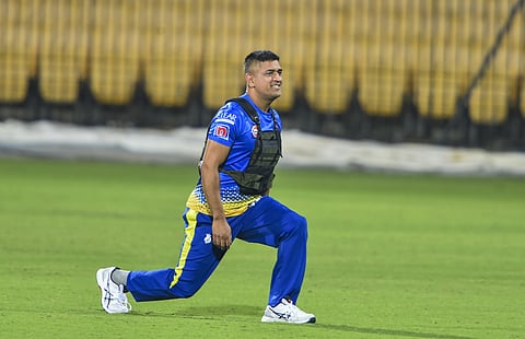 CSK Skipper MS Dhoni during the practice session. (Photo | PTI)