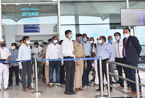 Krishna Collector MD Imtiyaz inspecting the Vijayawada airport in the view of flights from other countries on Tuesday. (Photo | EPS)