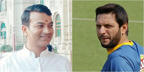 Uttar Pradesh minister Anand Swaroop Shukla (L) and Pakistan cricketer Shahid Afridi. (Photo| Facebook)