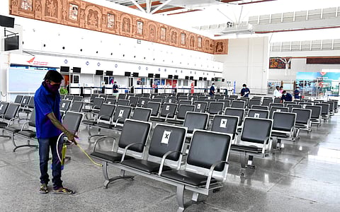 Cleaning and sanitizing at renigunta airport near tirupati (Photo | EPS/Madhav)