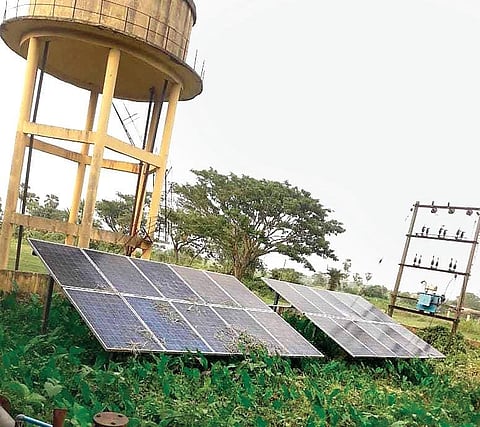 Defunct solar panels in Biritol gram panchayat of Tirtol block. (Photo | EPS)