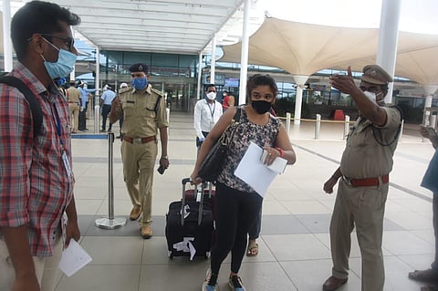 Passengers from Bangalore by flight reached Vijayawada airport. (Photo | P Ravindra Babu/EPS)