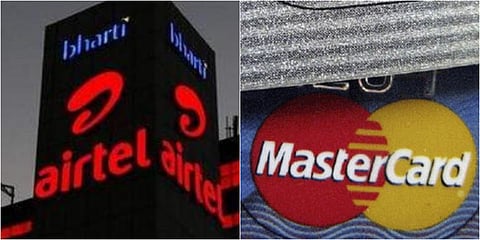 Bharti Airtel (L) and Mastercard logos. (File photo| Reuters)