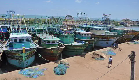 Fishing boats anchored at Nagapatinam. (Photo | EPS)