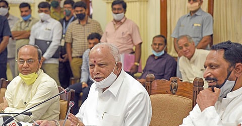 Chief Minister B S Yediyurappa at a press conference in Bengaluru. (File Photo | EPS)