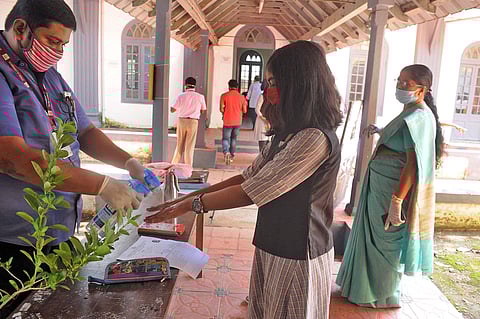 All schools have facilitated special arrangements for washing hands and students unable to buy masks beforehand can procure them from special counters set up at their respective school centres. (Photo | A Sanesh, EPS)