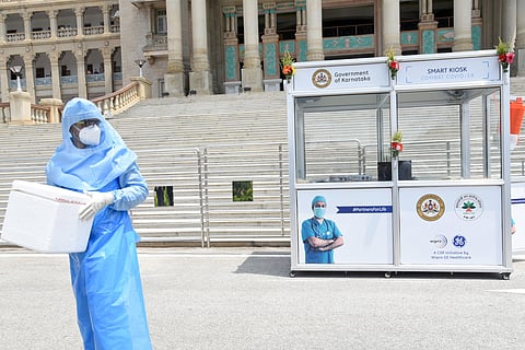 Healthcare worker in PPE kit in Bengaluru. (Photo | Nagaraja Gadekal, EPS)