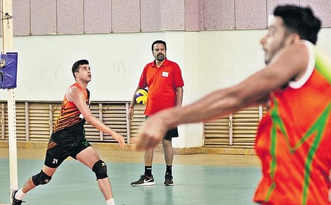 The Indian Volleyball team during during a practice session at Sports Authority of India complex in Bengaluru. This image is used for representational purposes. (File Photo | Shriram BN, EPS)