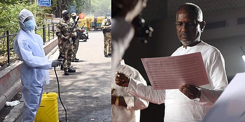 COVID warriors (L) and Ilaiyaraaja (R) (Photos | EPS)
