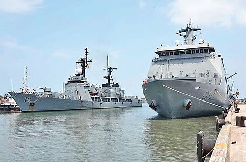 Philippines Navy vessels BRP Ramon Alcaraz and BRP Davao Del Sur docked at Kochi Naval Base. The ships, which arrived for repatriation of Filipinos, returned on May 27. (Photo| EPS)