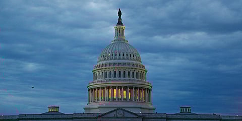 Light shines from inside the US Capitol dome at dusk on Capitol Hill in Washington. (Photo| AP)