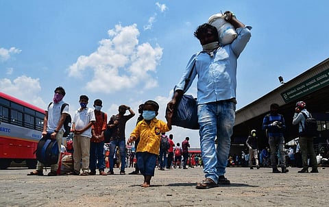 In Karnataka, buses have been arranged allowing 30 passengers each keeping social distancing in mind. (Photo | Shriram BN, EPS)