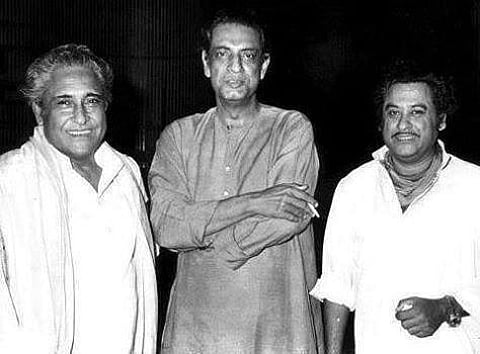 Ashok Kumar(L), Satyajit Ray (C) and Kishore Kumar. (Photo| Facebook/@KishoreDaSinger)