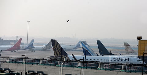 Planes are parked at Indira Gandhi International Airport during the nationwide lockdown to curb the spread of coronavirus in New Delhi. (Photo | Shekhar Yadav/EPS)