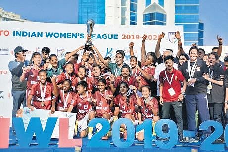 The Gokulam FC women’s team after winning the IWL