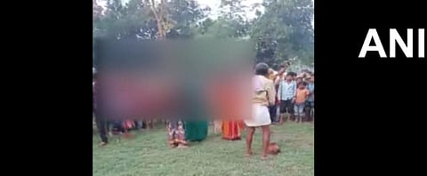 Three women were thrashed and tonsured before being paraded half-naked on suspicion of practising black magic. (Photo | Twitter /ANI)