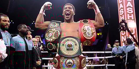 Anthony Joshua beat Andy Ruiz to take the WBA, IBF, WBO and IBO heavyweight titles in Saudi Arabia in December. (Photo | AP)